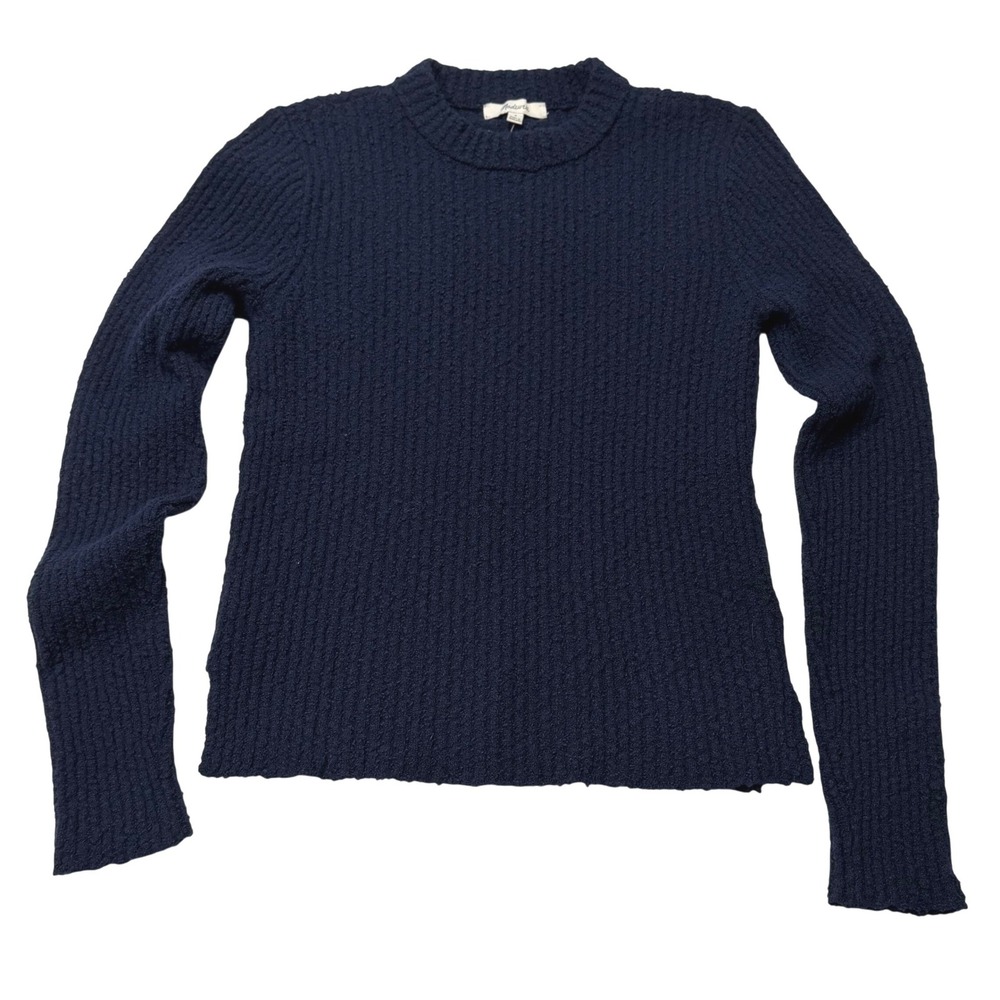 Madewell NWT Womens Small Sweater Ribbed Crewneck Navy Blue Textured Bouclé